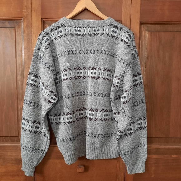 Vintage Basic Editions tan white fair isle Cosby Grandpa knit sweater size M - Picture 8 of 8